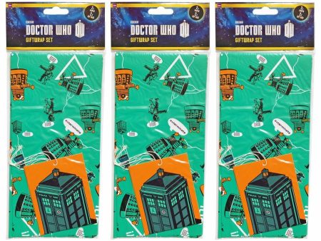 3 DOCTOR WHO GIFT WRAP SETS Birthday Tags Wrapping Paper TARDIS Official Online now