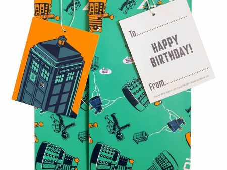 1 Doctor Who Gift Wrap Set Birthday Tag Wrapping Paper TARDIS Dalek Official For Sale